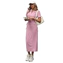 Shasmi Women’s Solid Color Applique Lace-Up Collared Short Sleeve, Side-Tie Waist Long Casual Maxi Women Dress Outfit Long Evening Midi Western Party Dress for Women (Dress 211)