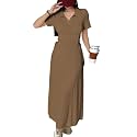 Shasmi Women’s Solid Color Applique Lace-Up Collared Short Sleeve, Side-Tie Waist Long Casual Maxi Women Dress Outfit Long Evening Midi Western Party Dress for Women (Dress 211)