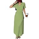 Shasmi Women’s Solid Color Applique Lace-Up Collared Short Sleeve, Side-Tie Waist Long Casual Maxi Women Dress Outfit Long Evening Midi Western Party Dress for Women (Dress 211)
