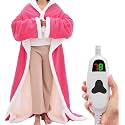Shawl Hooded Heating Blanket, Wearable Blanket for Home, Outdoors, Office (50"X70" Black)(Fuchsia)