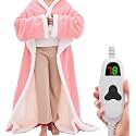 Shawl Hooded Heating Blanket, Wearable Blanket for Home, Outdoors, Office (50"X70" Black)(Pale Pink)
