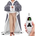Shawl Hooded Heating Blanket, Wearable Blanket for Home, Outdoors, Office (50"X70" Black)(Grey)