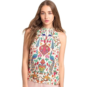 SHAYE Cream Party Sleeveless Halter Neck Floral