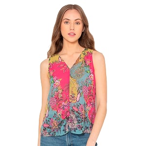 SHAYE Pink Casual Sleeveless V-Neck Floral Printed