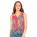 SHAYE Pink Casual Sleeveless V-Neck Floral Printed