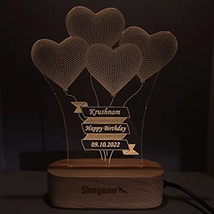 personalized happy birthday 3d illusion lamp gift for friends brother sister mother father girlfriend boyfriend family warm white- 22cm