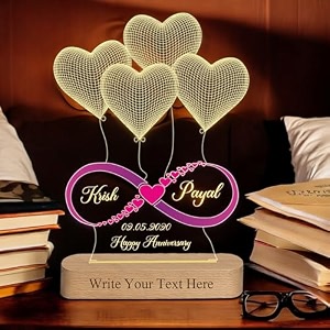 personalized 3d illusion led heart lamp for couples  custom marriage anniversary amp valentines day gift romantic wedding decor for husband or wife - warm white - 22cm