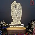 Personalized Love Hand Shake 3D Illusion led lamp for Couple Anniversary, Wedding, Marriage, Valentine Day-Customize Name Engraving Wooden Base, Warm White Light-22CM
