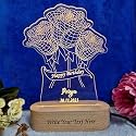 Personalized Rose 3D Illusion led lamp for Girlfriend Wife Birthday Anniversary, Wedding, Marriage, Valentine Day-Customize Name Date Engraving Wooden Base, Warm White Light-22CM