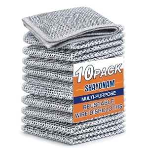shayonam microfiber pack 10 multipurpose wire dishwashing rags for wet amp dry stainless steel scrubber non-scratch wire dishcloth for washing dishes sinks counterspack 10