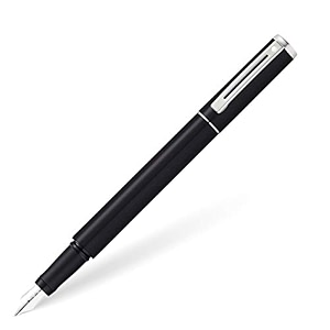 sheaffer pop black fountain pen with chrome trim and medium nib in gift box e0920553