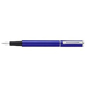 sheaffer pop blue fountain pen with chrome trim and medium nib in gift box e0920153