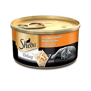 sheba deluxe premium adult 1 years wet cat food succulent chicken breast in gravy 85 g can high-moisture gravy cat food for healthy hydration pack of 8