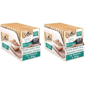 sheba rich premium adult 1 years wet cat food fish with dry bonito flavour 35 g pouch pack of 24 high-moisture wet food for healthy hydration