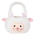 Sheep Easter Basket for Kids, Cute Plush Empty Bucket with small Ears and Handle Egg Hunt Tote Candy Bag Basket for Boys GirlsTeens Gift, Easter Decor White