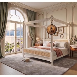 sheesham solid wood allure poster bed for bedroom  handmade wooden cot  elegant four poster king size bed frame rustic white king allurecane 2