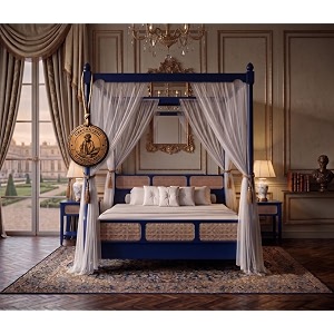 sheesham solid wood allure poster bed for bedroom  handmade wooden cot  elegant four poster king size bed frame blue queen allure cane 1