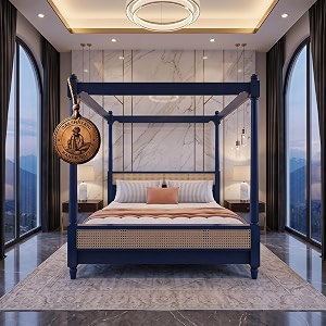 sheesham solid wood allure poster bed for bedroom  handmade wooden cot  elegant four poster king size bed frame blue king allurecane 2