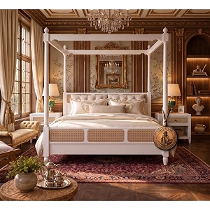 sheesham solid wood allure poster bed for bedroom  handmade wooden cot  elegant four poster king size bed frame white queen allure cane 1