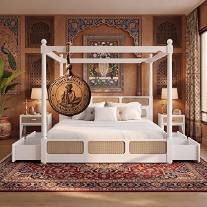sheesham solid wood allure poster bed for bedroom  handmade wooden cot  elegant four poster king size bed frame white queen allure with storagecane