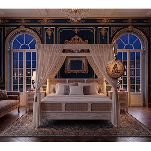 sheesham solid wood allure poster bed for bedroom  handmade wooden cot  elegant four poster king size bed frame rustic white king allure cane 1