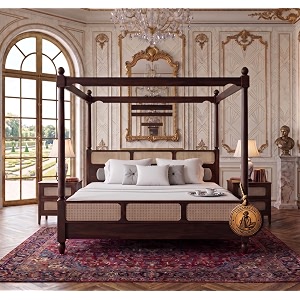 sheesham solid wood allure poster bed for bedroom  handmade wooden cot  elegant four poster king size bed frame walnut queen allure cane 1