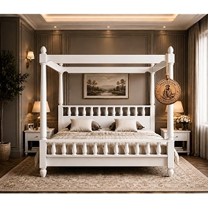 sheesham solid wood allure poster bed for bedroom  handmade wooden cot  elegant four poster king size bed frame white queen allure