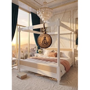 sheesham solid wood allure poster bed for bedroom  handmade wooden cot  elegant four poster king size bed frame white queen allurecane 2