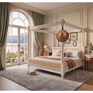 sheesham solid wood allure poster bed for bedroom  handmade wooden cot  elegant four poster king size bed frame rustic white queen allurecane 2
