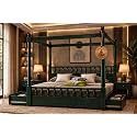 Sheesham Solid Wood Allure Poster Bed for Bedroom | Handmade Wooden Cot | Elegant Four Poster King Size Bed Frame (Green, Queen, Allure with Storage)