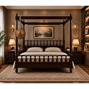 Sheesham Solid Wood Allure Poster Bed for Bedroom | Handmade Wooden Cot | Elegant Four Poster King Size Bed Frame (Walnut, King, Allure)