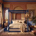 Sheesham Solid Wood Allure Poster Bed for Bedroom | Handmade Wooden Cot | Elegant Four Poster King Size Bed Frame (Rustic Blue, Queen, Allure with Storage(Cane 2))