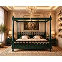 Sheesham Solid Wood Allure Poster Bed for Bedroom | Handmade Wooden Cot | Elegant Four Poster King Size Bed Frame (Green, King, Allure)