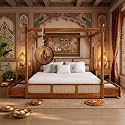 Sheesham Solid Wood Allure Poster Bed for Bedroom | Handmade Wooden Cot | Elegant Four Poster King Size Bed Frame (Honey, King, Allure with Storage(Cane))