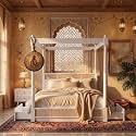 Sheesham Solid Wood Allure Poster Bed for Bedroom | Handmade Wooden Cot | Elegant Four Poster King Size Bed Frame (White, King, Allure with Storage(Cane 2))