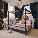 Sheesham Solid Wood Allure Poster Bed for Bedroom | Handmade Wooden Cot | Elegant Four Poster King Size Bed Frame (Rustic Blue, Queen, Allure(Cane 2))