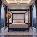 Sheesham Solid Wood Allure Poster Bed for Bedroom | Handmade Wooden Cot | Elegant Four Poster King Size Bed Frame (Blue, King, Allure(Cane 2))