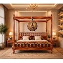 Sheesham Solid Wood Allure Poster Bed for Bedroom | Handmade Wooden Cot | Elegant Four Poster King Size Bed Frame (Honey, King, Allure)