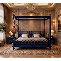Sheesham Solid Wood Allure Poster Bed for Bedroom | Handmade Wooden Cot | Elegant Four Poster King Size Bed Frame (Blue, King, Allure)