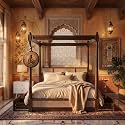 Sheesham Solid Wood Allure Poster Bed for Bedroom | Handmade Wooden Cot | Elegant Four Poster King Size Bed Frame (Walnut, King, Allure with Storage(Cane 2))