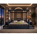 Sheesham Solid Wood Allure Poster Bed for Bedroom | Handmade Wooden Cot | Elegant Four Poster King Size Bed Frame (Rustic Blue, Queen, Allure with Storage)