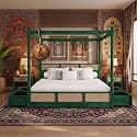 Sheesham Solid Wood Allure Poster Bed for Bedroom | Handmade Wooden Cot | Elegant Four Poster King Size Bed Frame (Rustic Green, King, Allure with Storage(Cane))