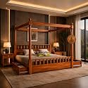 Sheesham Solid Wood Allure Poster Bed for Bedroom | Handmade Wooden Cot | Elegant Four Poster King Size Bed Frame (Honey, King, Allure with Storage)