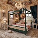 Sheesham Solid Wood Allure Poster Bed for Bedroom | Handmade Wooden Cot | Elegant Four Poster King Size Bed Frame (Green, King, Allure(Cane 2))