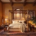 Sheesham Solid Wood Allure Poster Bed for Bedroom | Handmade Wooden Cot | Elegant Four Poster King Size Bed Frame (Honey, King, Allure with Storage(Cane 2))