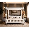 Sheesham Solid Wood Allure Poster Bed for Bedroom | Handmade Wooden Cot | Elegant Four Poster King Size Bed Frame (White, Queen, Allure)
