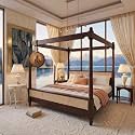 Sheesham Solid Wood Allure Poster Bed for Bedroom | Handmade Wooden Cot | Elegant Four Poster King Size Bed Frame (Walnut, Queen, Allure(Cane 2))