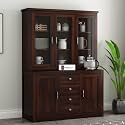 Sheesham Wood Acrylic Glass Door Cabinet with Drawers and Storage Compartments for Dining Room Living Room Kitchen Home Solid Wooden Display Unit Crockery Organizer Furniture