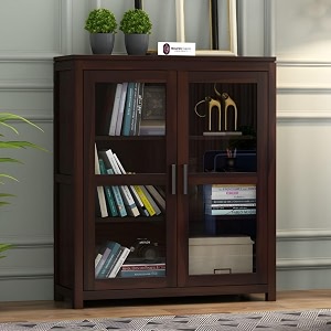 sheesham wood acrylic glass door display storage cabinet with shelves for living room bedroom home solid wooden bookcase organizer showcase unit modern furniture