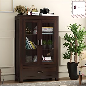 sheesham wood acrylic glass door storage cabinet with shelf and bottom drawer for living room bedroom solid wooden bookcase display unit home furniture organizer showcase
